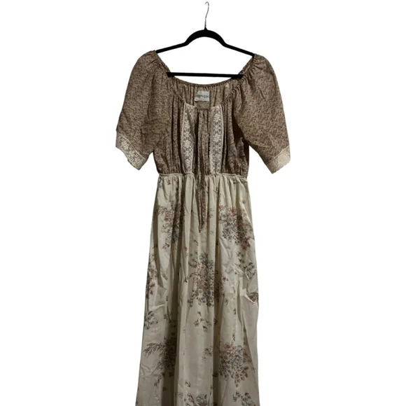 EUC Impression Floral Maxi Dress in Beige and Brown Size LG - Picture 1 of 13